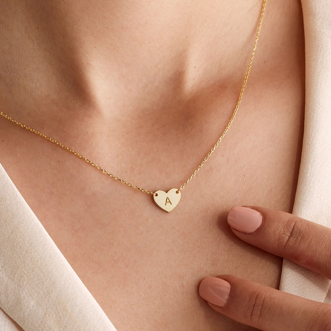 Small Heart Necklace | Letter Engraved Tiny Heart Necklace