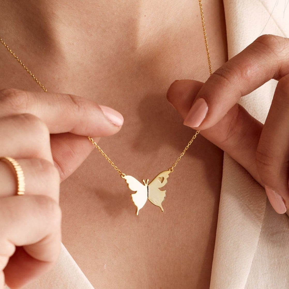 Engraved Butterfly Necklace | Minimalist Butterfly Necklace